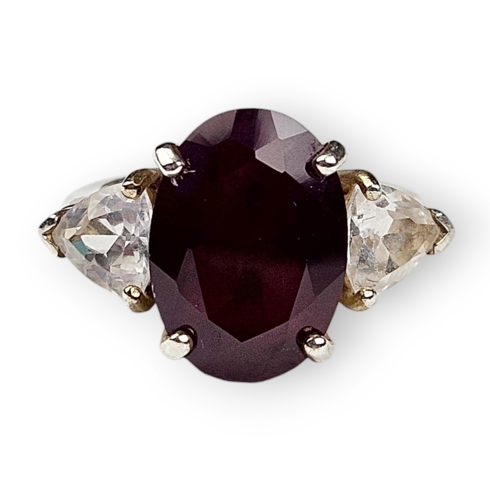 Lab Created Ruby Ring White Sapphire Sterling Gold Plate 925 Silver FAS 4.75